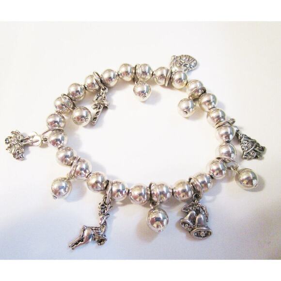 Vintage Christmas Silver Charm Bracelet (stretch) - Picture 3 of 3
